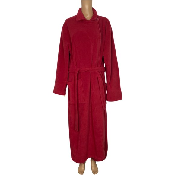 L.L. Bean Womens Red Maxi Long Sleeve Fleece Robe Size Large - Picture 2 of 10
